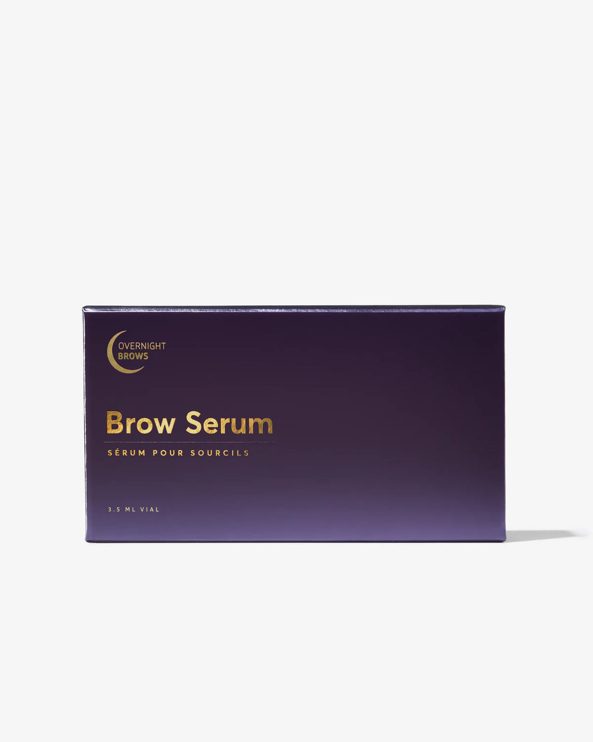 Purple box of Brow Serum with gold text on a white background