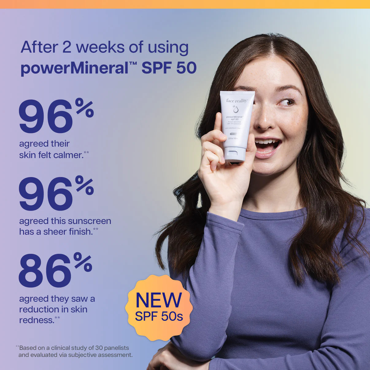 Broad-spectrum SPF 50 mineral sunscreen with ceramides, squalane, and hyaluronic acid.