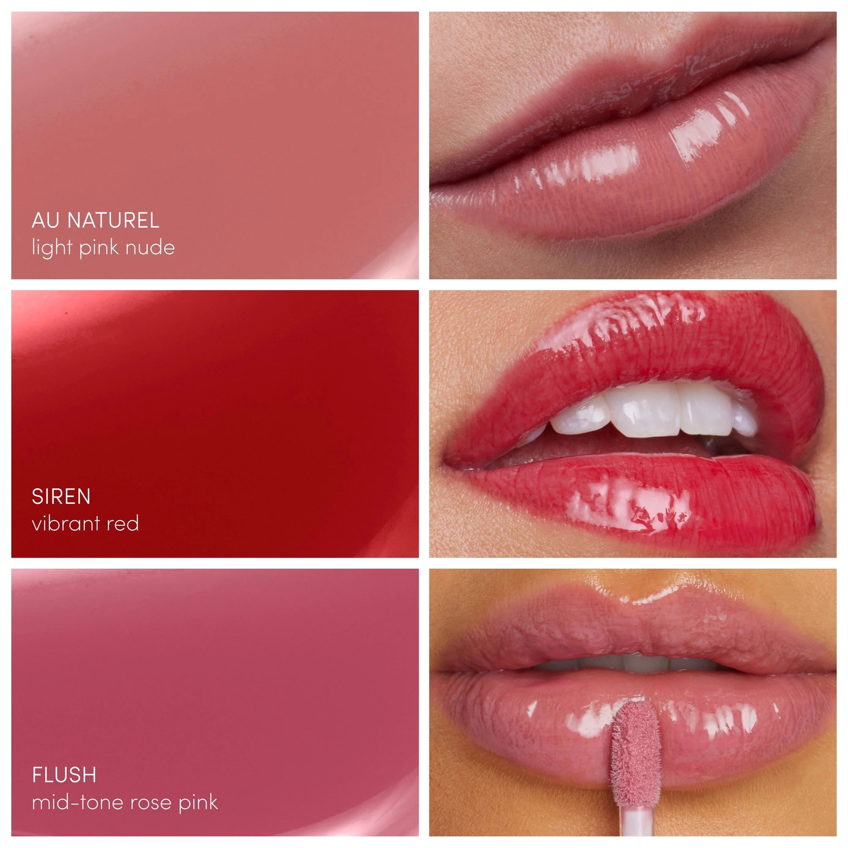 Vegan ColorLuxe High Impact Lip Glaze minis delivering glossy color and fuller-looking lips.