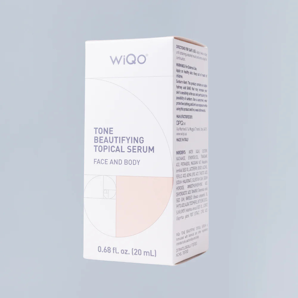 WIQO tone beautifying topical serum packaging