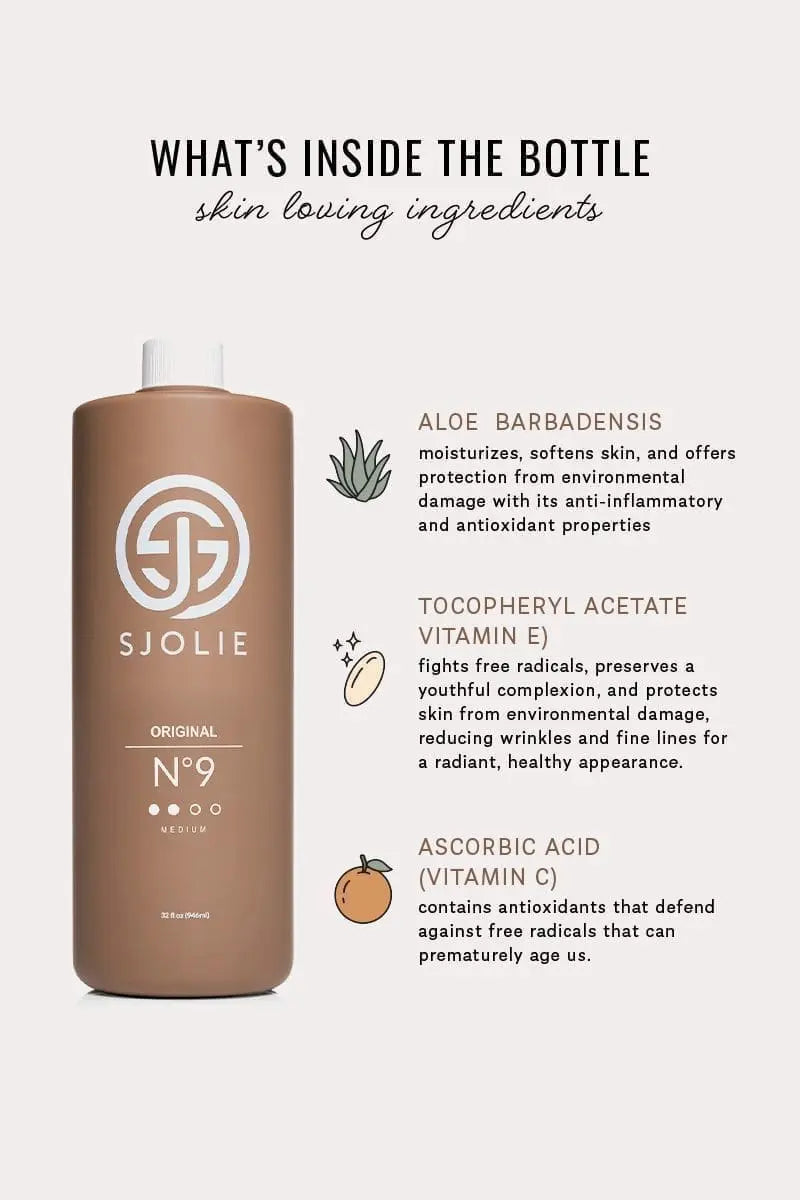 Sjolie Original No.9 Medium professional spray tan Ingredients.