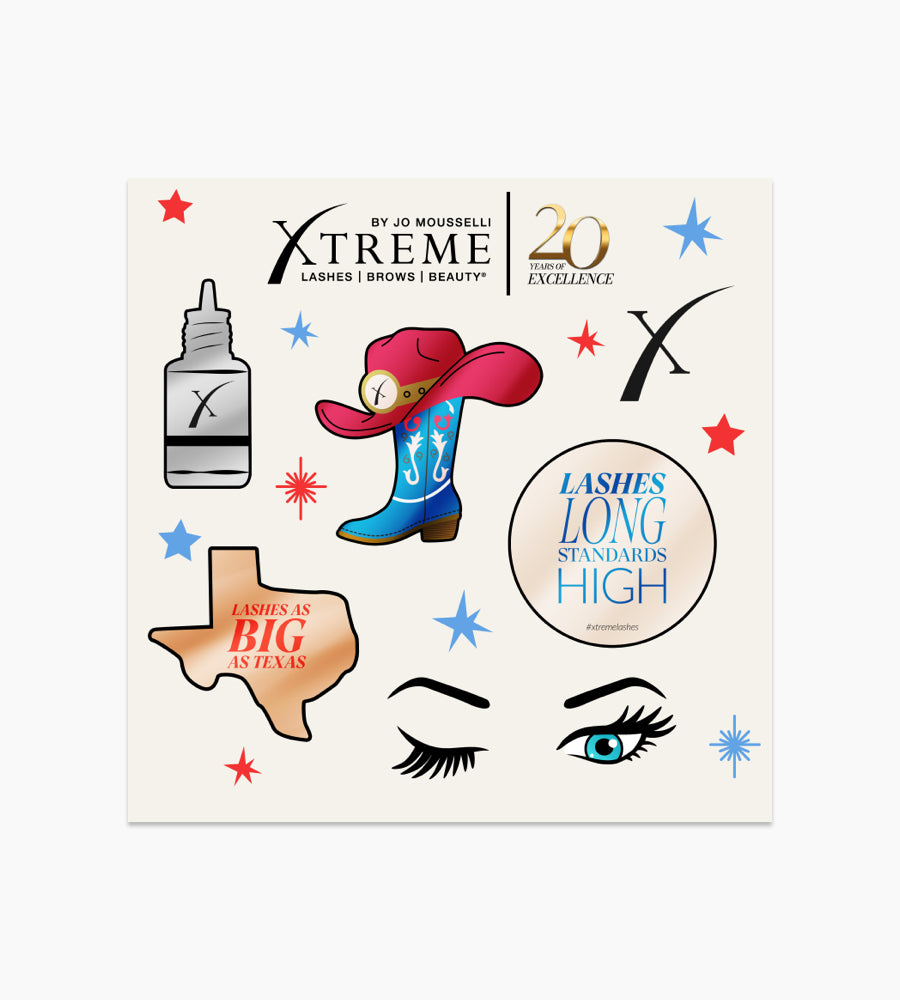 Texas-inspired stickers from the Xtreme Lashes 20-Year Anniversary Sticker Set.