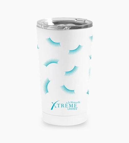 Xtreme Lashes Limited Edition Lashista insulated travel mug with Aqua Lashes design.