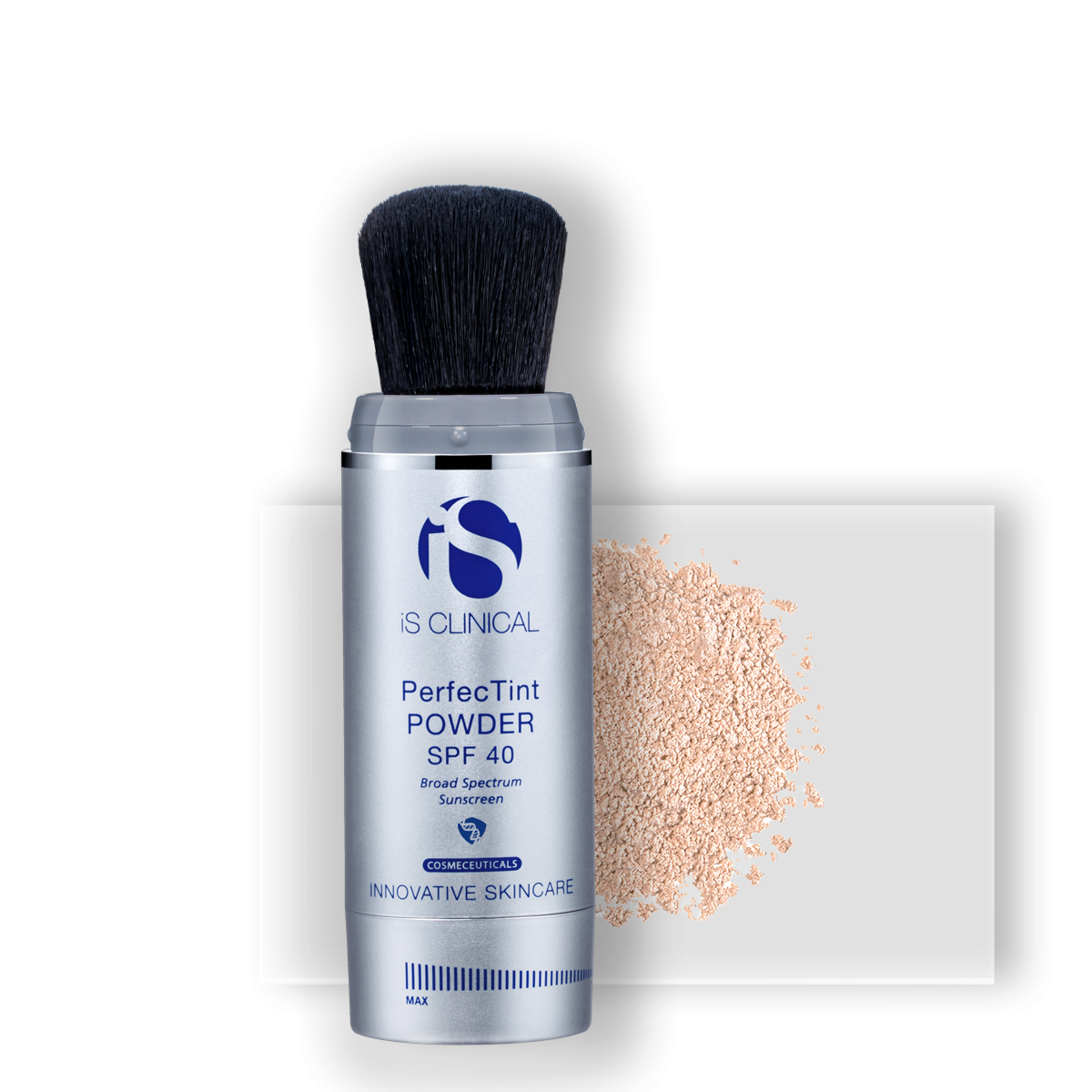 iS Clinical PerfecTint Powder SPF 40 - a cosmetic powder that provides silky smooth broad spectrum coverage to help protect skin against the visible signs of photoaging while minimizing the appearance of pores and absorbing surface oil to create a flawless finish. Shown in ivory.